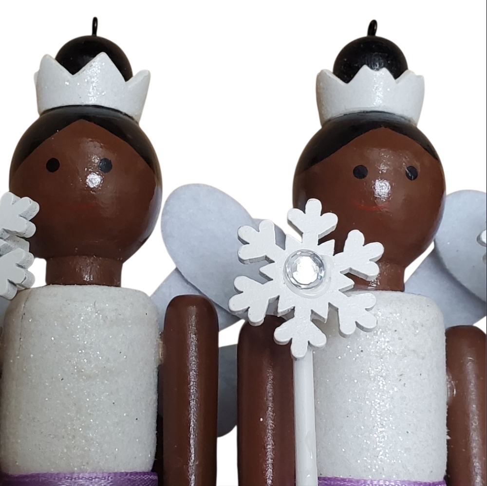 Christmas Tree Orniments Sparkling Set Of 3 Wooden Fairy Princess Figurines - Picture 3 of 12